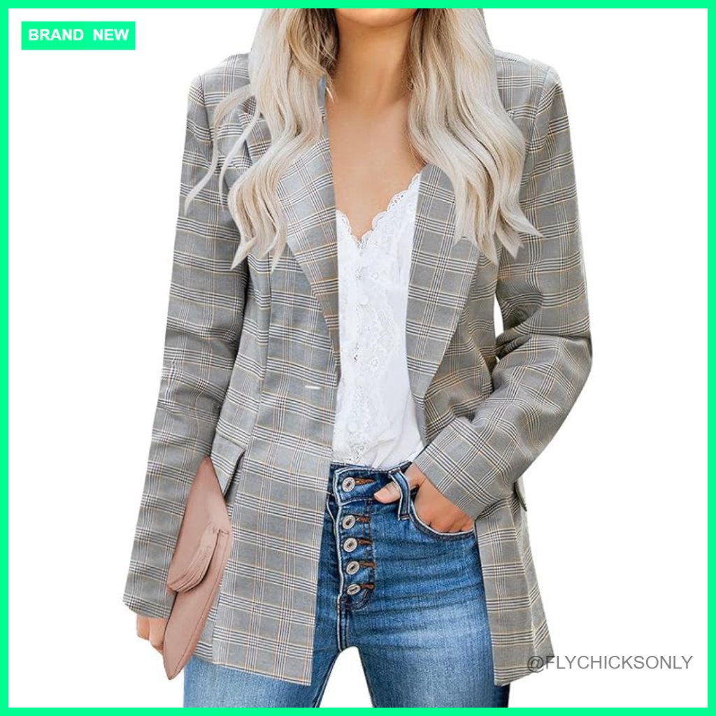Linen Blazer Women's Slim Fit Long Sleeve Lapel Button Jacket